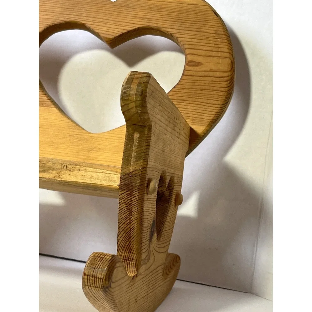 Vintage Wooden Cottagecore Rocking Bench Heart Cutouts Pine  Natural Finish